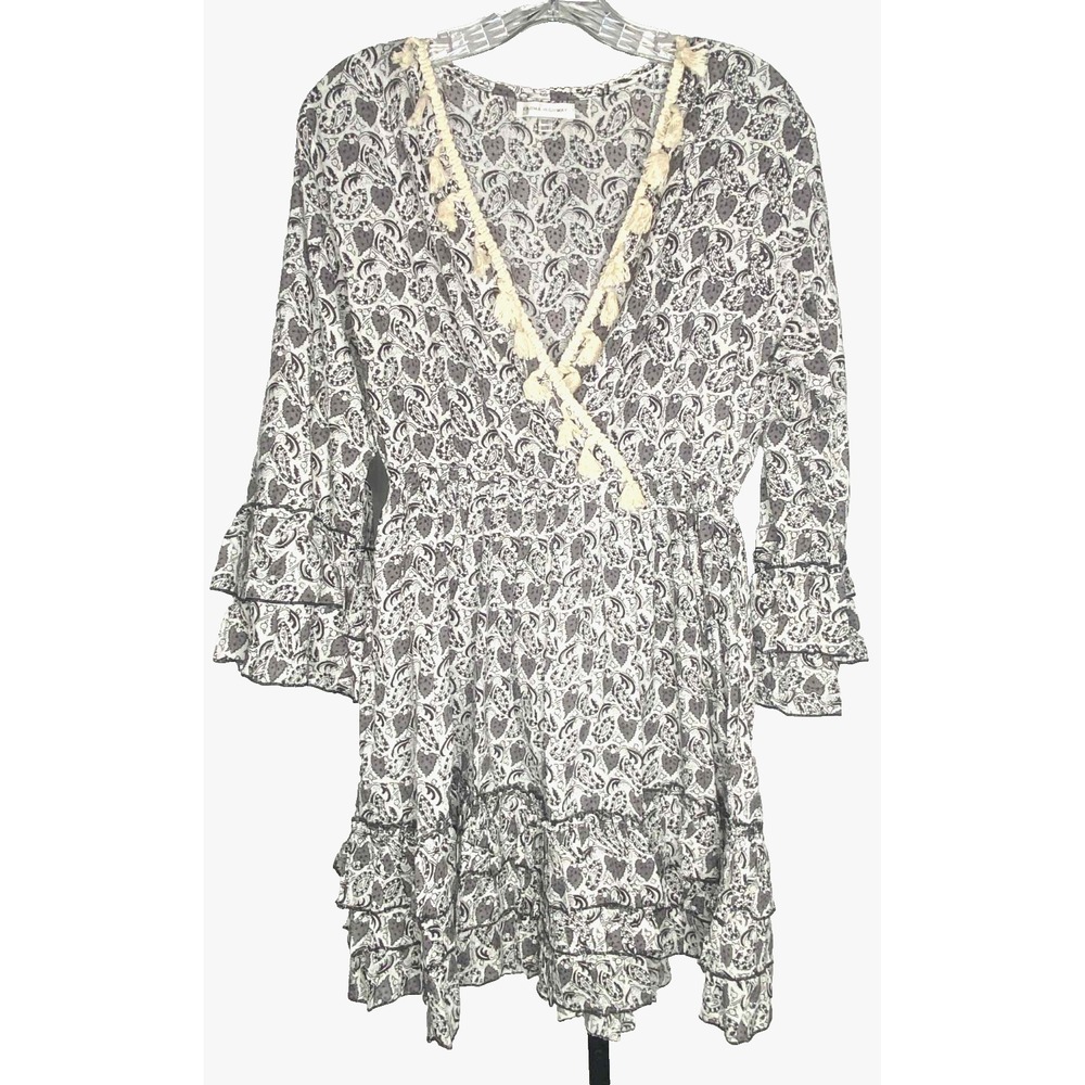 Karma Highway Wrap Blouson Dress Ruffle Paisley Boho Tassels one size‎ dreamy